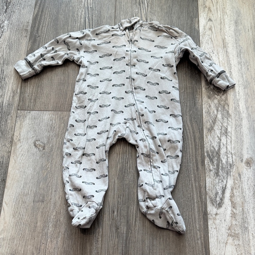 Touched by Nature Soft Grey Mustache Print Footed One-Piece for Kids
